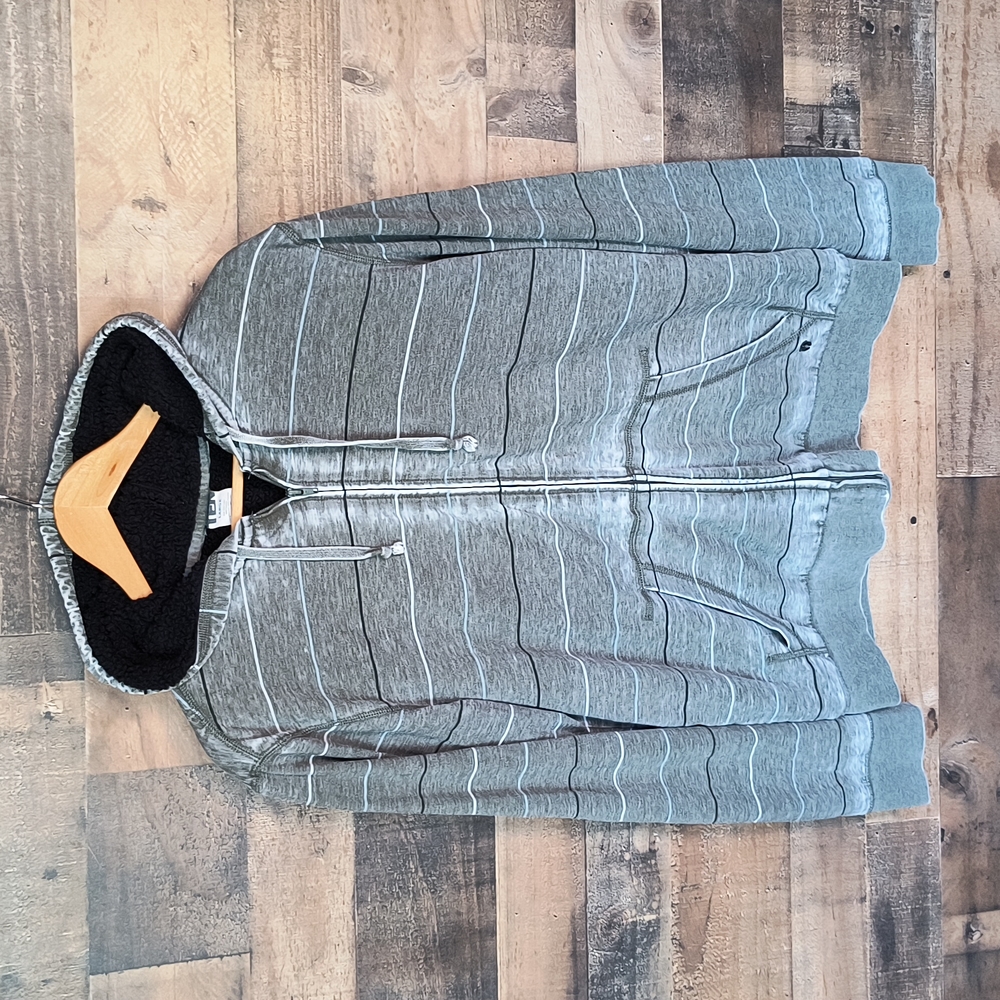 Hang Ten Beach Surf Wear Distressed Zip up Sherpa Hoodie Striped Sz Large Men